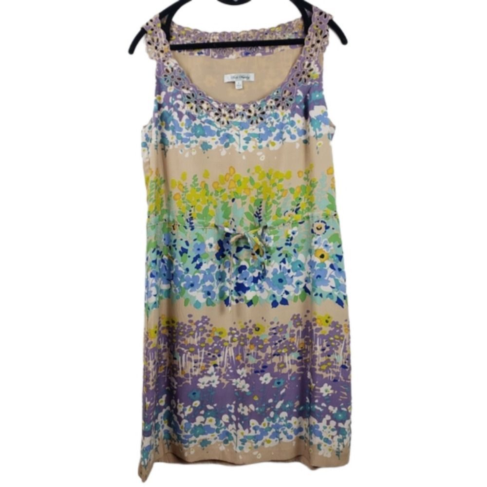 Beth Bowley Silk Dress Women's 6 Sleeveless Floral Multicolor Tie Waist Casual